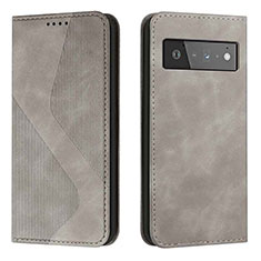 Leather Case Stands Flip Cover Holder H03X for Google Pixel 6 Pro 5G Gray