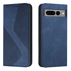 Leather Case Stands Flip Cover Holder H03X for Google Pixel 7 Pro 5G Blue