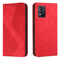 Leather Case Stands Flip Cover Holder H03X for Motorola Moto E13 Red