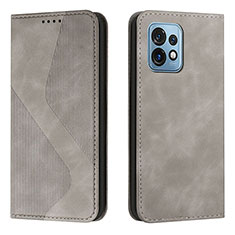 Leather Case Stands Flip Cover Holder H03X for Motorola Moto Edge Plus (2023) 5G Gray