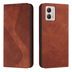 Leather Case Stands Flip Cover Holder H03X for Motorola Moto G53 5G Brown