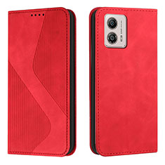 Leather Case Stands Flip Cover Holder H03X for Motorola Moto G53j 5G Red