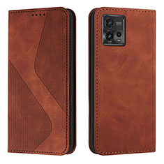 Leather Case Stands Flip Cover Holder H03X for Motorola Moto G72 Brown