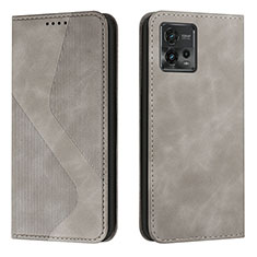 Leather Case Stands Flip Cover Holder H03X for Motorola Moto G72 Gray