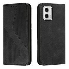 Leather Case Stands Flip Cover Holder H03X for Motorola Moto G73 5G Black