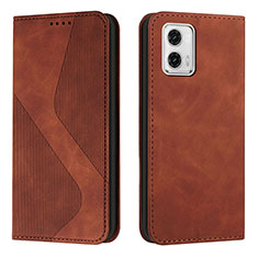 Leather Case Stands Flip Cover Holder H03X for Motorola Moto G73 5G Brown