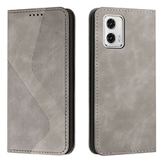 Leather Case Stands Flip Cover Holder H03X for Motorola Moto G73 5G Gray