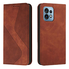 Leather Case Stands Flip Cover Holder H03X for Motorola Moto X40 5G Brown