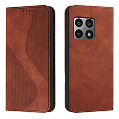 Leather Case Stands Flip Cover Holder H03X for OnePlus 10 Pro 5G Brown