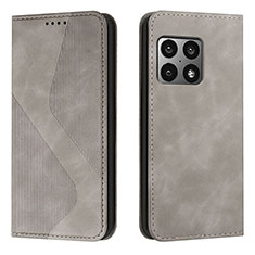 Leather Case Stands Flip Cover Holder H03X for OnePlus 10 Pro 5G Gray