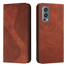 Leather Case Stands Flip Cover Holder H03X for OnePlus Nord 2 5G Brown