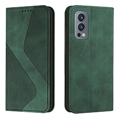 Leather Case Stands Flip Cover Holder H03X for OnePlus Nord 2 5G Green