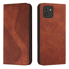 Leather Case Stands Flip Cover Holder H03X for Samsung Galaxy A03 Brown