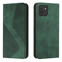 Leather Case Stands Flip Cover Holder H03X for Samsung Galaxy A03 Green