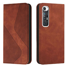 Leather Case Stands Flip Cover Holder H03X for Xiaomi Mi 10S 5G Brown