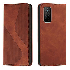 Leather Case Stands Flip Cover Holder H03X for Xiaomi Mi 10T 5G Brown
