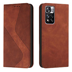 Leather Case Stands Flip Cover Holder H03X for Xiaomi Mi 11i 5G (2022) Brown