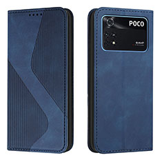 Leather Case Stands Flip Cover Holder H03X for Xiaomi Poco M4 Pro 4G Blue