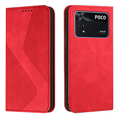 Leather Case Stands Flip Cover Holder H03X for Xiaomi Poco M4 Pro 4G Red