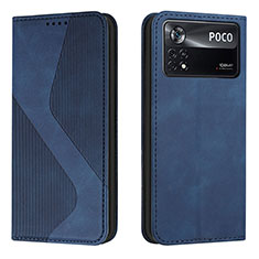 Leather Case Stands Flip Cover Holder H03X for Xiaomi Poco X4 Pro 5G Blue