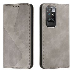 Leather Case Stands Flip Cover Holder H03X for Xiaomi Redmi 10 (2022) Gray