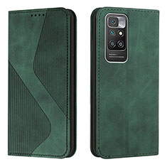 Leather Case Stands Flip Cover Holder H03X for Xiaomi Redmi 10 (2022) Green