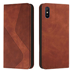 Leather Case Stands Flip Cover Holder H03X for Xiaomi Redmi 9AT Brown
