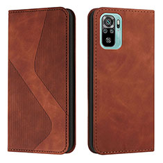 Leather Case Stands Flip Cover Holder H03X for Xiaomi Redmi Note 10 4G Brown