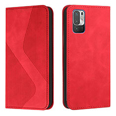 Leather Case Stands Flip Cover Holder H03X for Xiaomi Redmi Note 10 5G Red