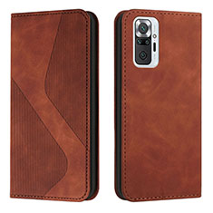 Leather Case Stands Flip Cover Holder H03X for Xiaomi Redmi Note 10 Pro 4G Brown