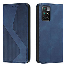 Leather Case Stands Flip Cover Holder H03X for Xiaomi Redmi Note 11 4G (2022) Blue