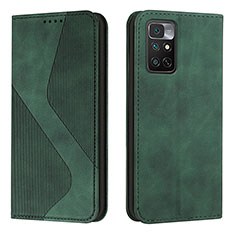 Leather Case Stands Flip Cover Holder H03X for Xiaomi Redmi Note 11 4G (2022) Green