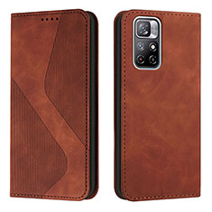 Leather Case Stands Flip Cover Holder H03X for Xiaomi Redmi Note 11 5G Brown