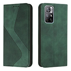 Leather Case Stands Flip Cover Holder H03X for Xiaomi Redmi Note 11 5G Green