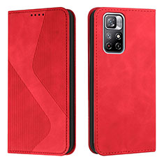 Leather Case Stands Flip Cover Holder H03X for Xiaomi Redmi Note 11 5G Red