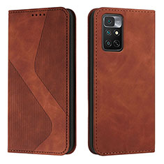 Leather Case Stands Flip Cover Holder H03X for Xiaomi Redmi Note 11S 4G Brown