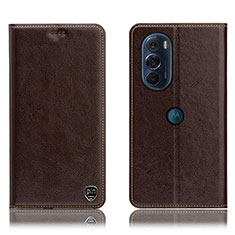 Leather Case Stands Flip Cover Holder H04P for Motorola Moto Edge 30 Pro 5G Brown