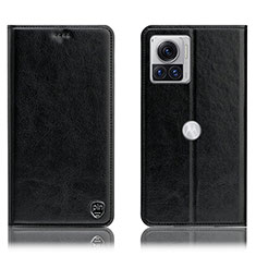 Leather Case Stands Flip Cover Holder H04P for Motorola Moto Edge 30 Ultra 5G Black