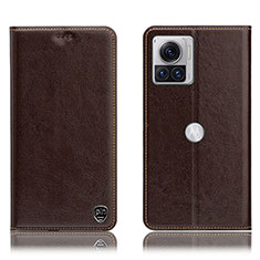 Leather Case Stands Flip Cover Holder H04P for Motorola Moto Edge 30 Ultra 5G Brown