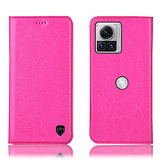 Leather Case Stands Flip Cover Holder H04P for Motorola Moto Edge 30 Ultra 5G Hot Pink