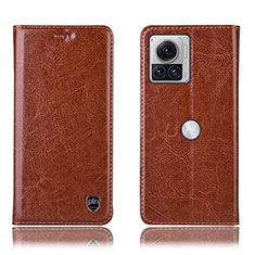 Leather Case Stands Flip Cover Holder H04P for Motorola Moto Edge 30 Ultra 5G Light Brown