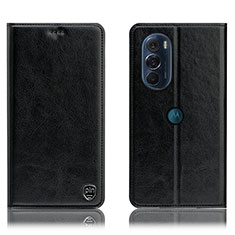 Leather Case Stands Flip Cover Holder H04P for Motorola Moto Edge Plus (2022) 5G Black