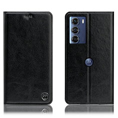 Leather Case Stands Flip Cover Holder H04P for Motorola Moto Edge S30 5G Black