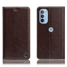 Leather Case Stands Flip Cover Holder H04P for Motorola Moto G41 Brown