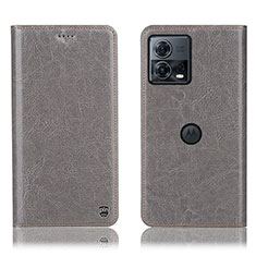 Leather Case Stands Flip Cover Holder H04P for Motorola Moto S30 Pro 5G Gray