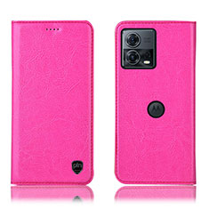 Leather Case Stands Flip Cover Holder H04P for Motorola Moto S30 Pro 5G Hot Pink