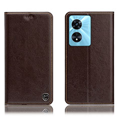 Leather Case Stands Flip Cover Holder H04P for Oppo A1 5G Brown