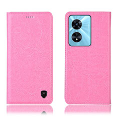 Leather Case Stands Flip Cover Holder H04P for Oppo A1 5G Pink