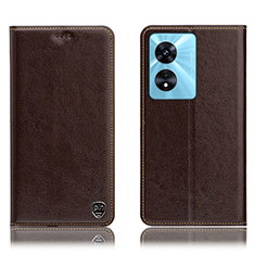 Leather Case Stands Flip Cover Holder H04P for Oppo A18 Brown