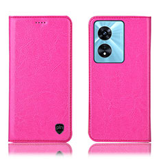 Leather Case Stands Flip Cover Holder H04P for Oppo A18 Hot Pink